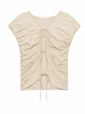 Zara Women’s Cream Butter Yellow Drawstring Ruched Top